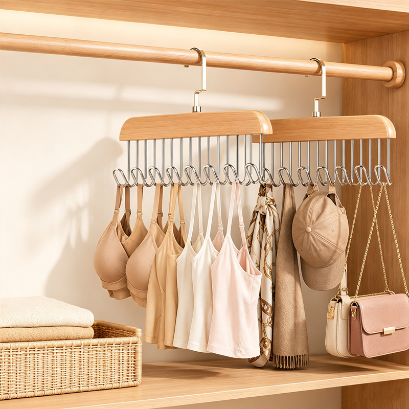 Men'S Accessories Wardrobe - Wooden Tie Hangers Belt Rack Women
