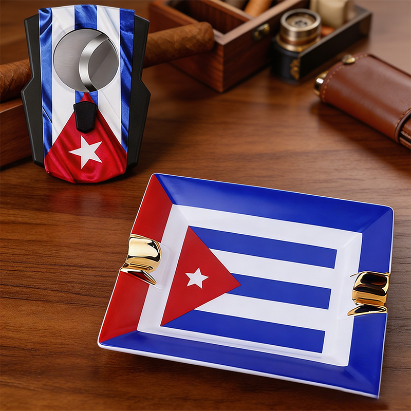 Cigar Cutter Set - Cigar Set with Cuban Flag, Stainless